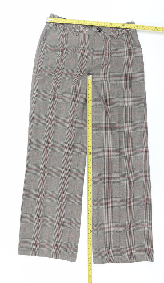 Teddy Smith Womens Grey Check Trousers Size 8 Straight Fit