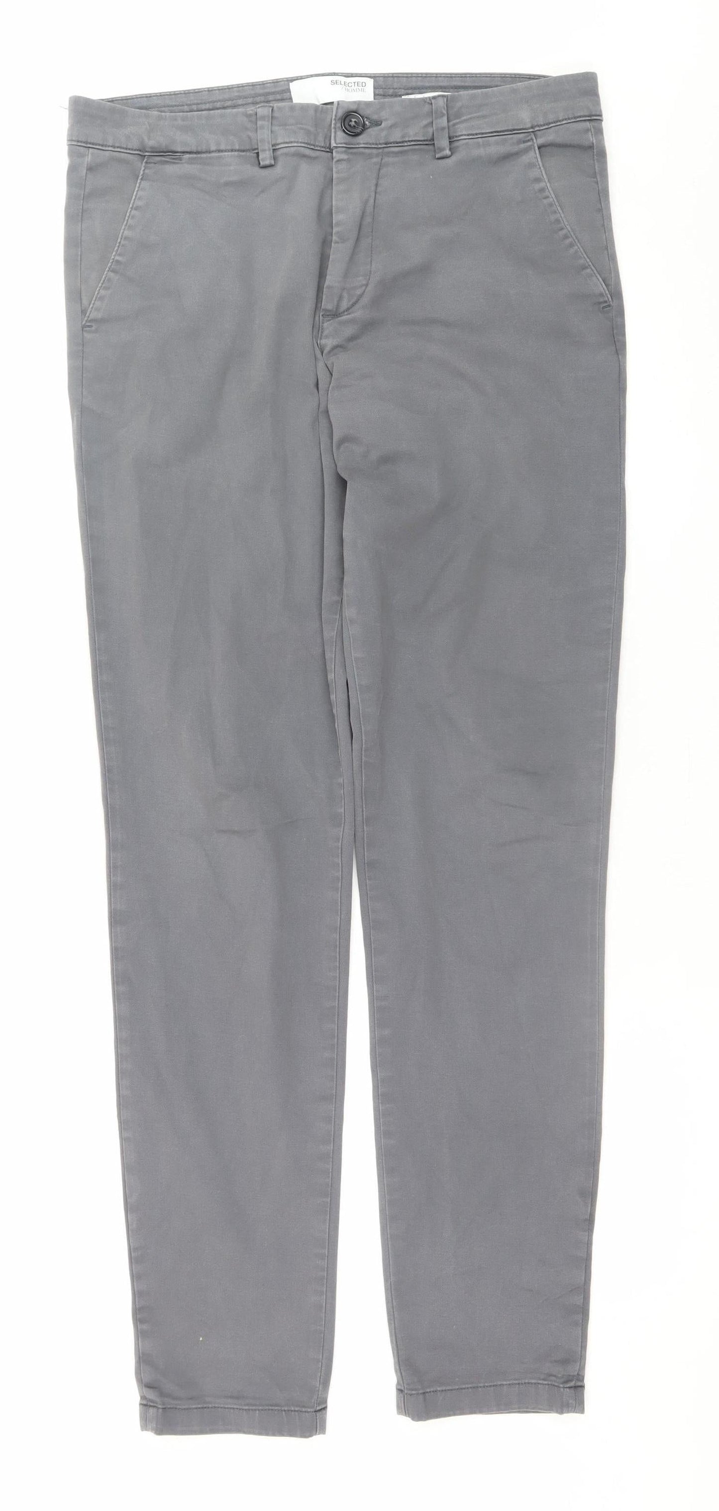 SELECTED HOMME Men's Grey Slim Fit Chino Trousers M