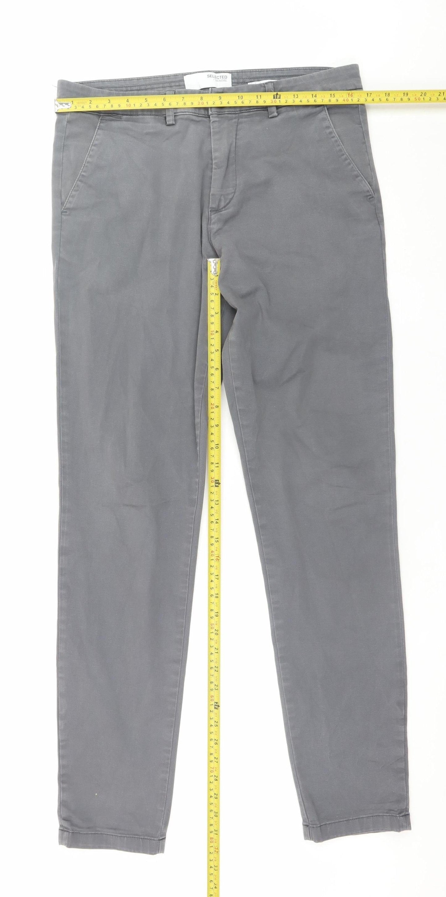 SELECTED HOMME Men's Grey Slim Fit Chino Trousers M