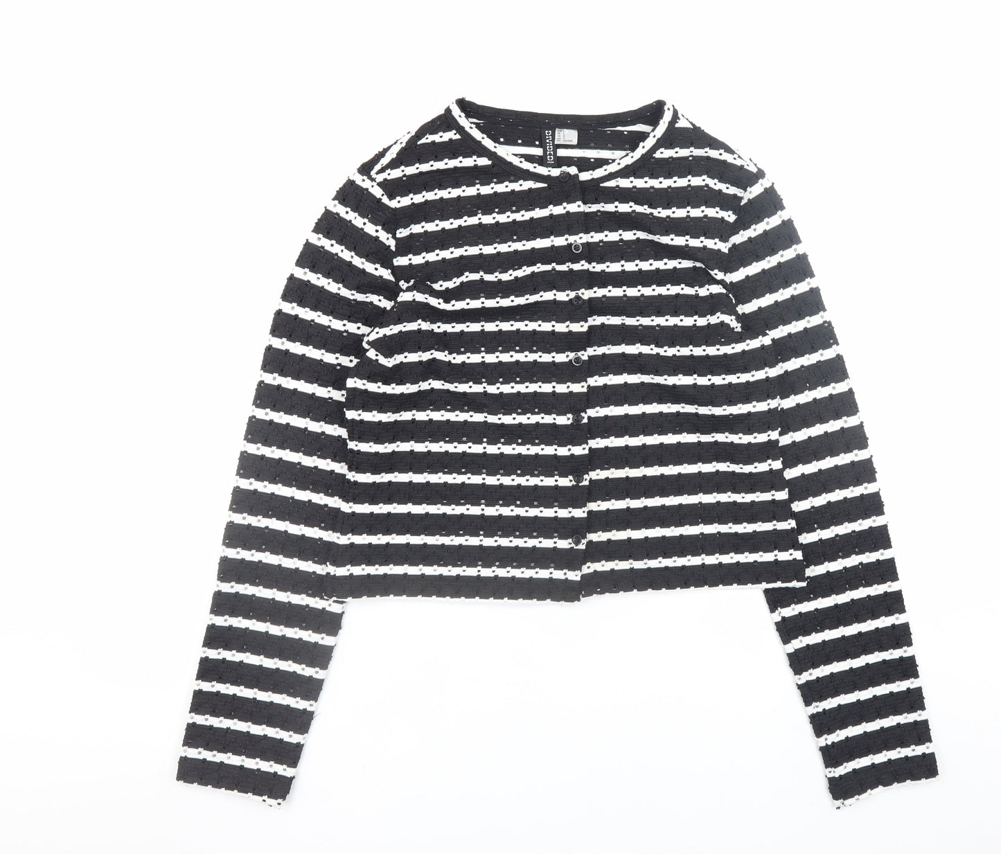 H&M Divided Women’s Black White Striped Knit Cardigan Size 14