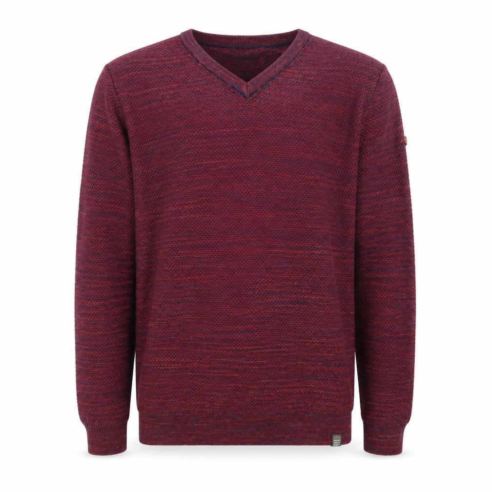 Camel Active Men's Red Knit V-Neck Cotton Pullover Sweater L