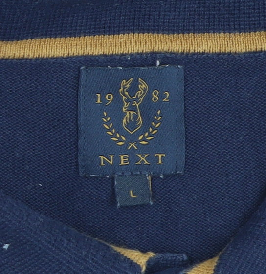 Next Men's Blue Striped Collared Cotton Henley Jumper Size L