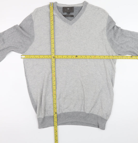 Marks and Spencer Men’s Grey V-Neck Cotton Cashmere Jumper Size L Regular Fit