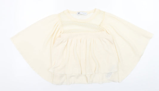 Zara Women Ivory Kimono Sleeve Sheer Blouse Size S