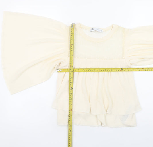 Zara Women Ivory Kimono Sleeve Sheer Blouse Size S