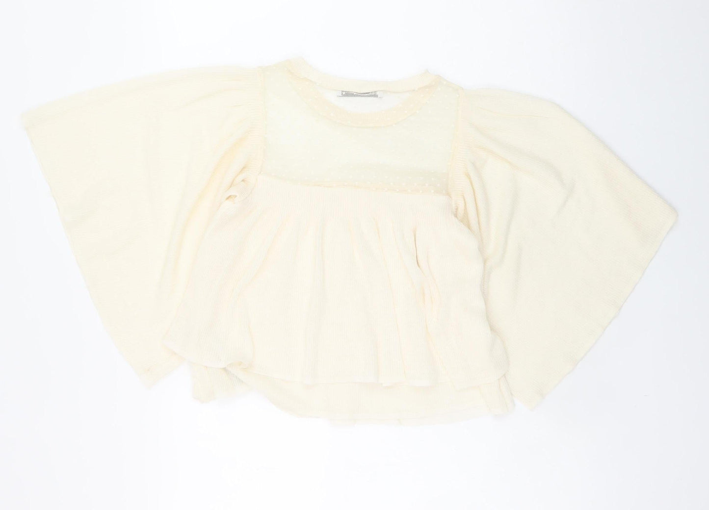 Zara Women Ivory Kimono Sleeve Sheer Blouse Size S