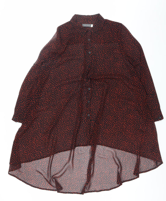 Mint Velvet Women Black Red Tunic Blouse Size 10 Chiffon Long Sleeve