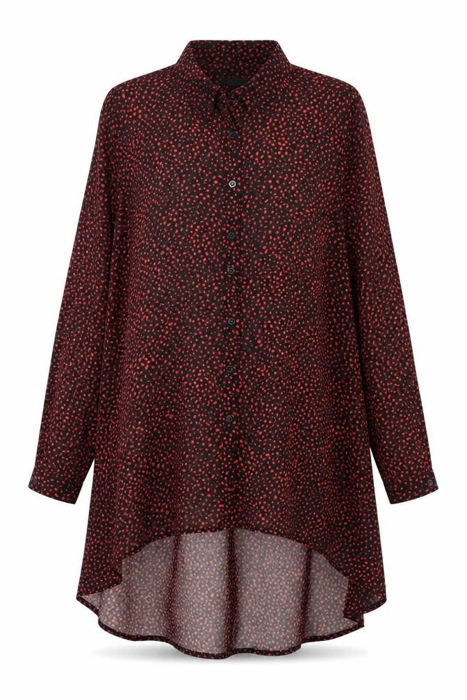 Mint Velvet Women Black Red Tunic Blouse Size 10 Chiffon Long Sleeve