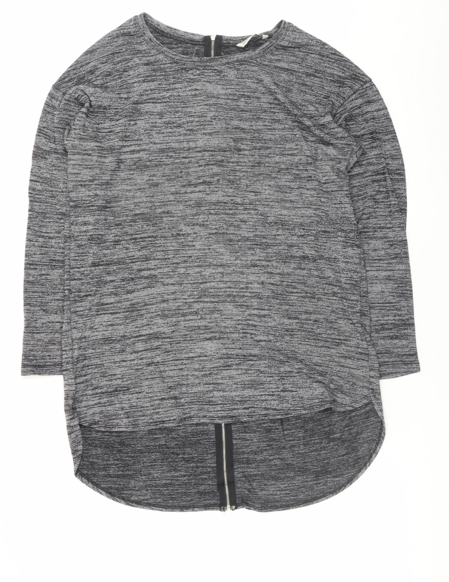 Brave Soul Womens Grey Long Sleeve Zip Back Jersey Top Size M