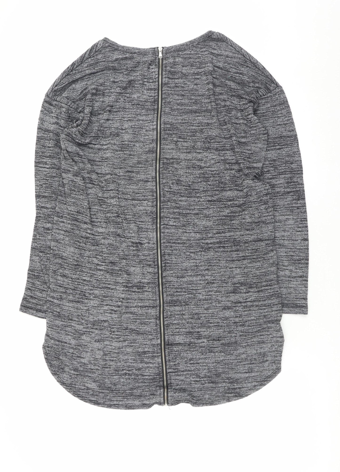 Brave Soul Womens Grey Long Sleeve Zip Back Jersey Top Size M