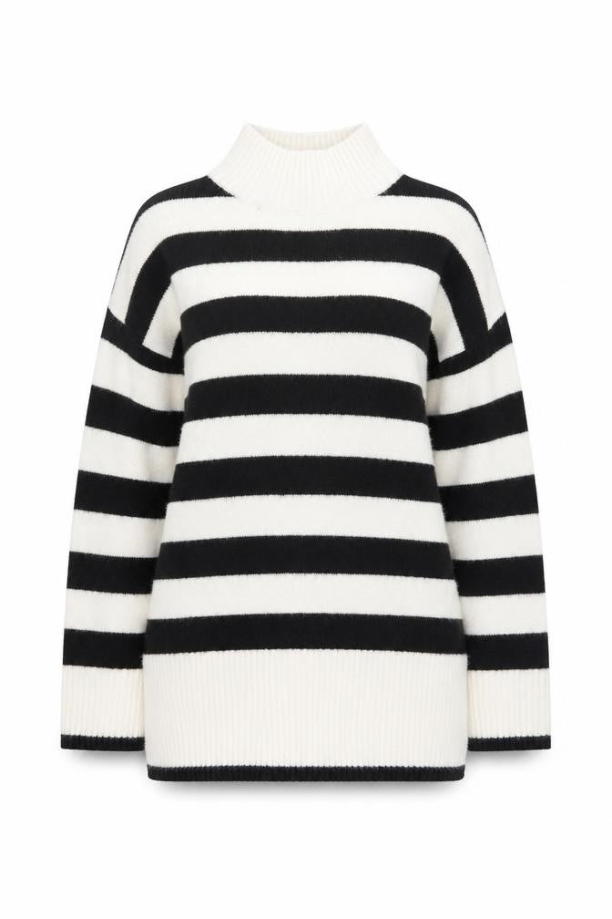 New Look Womens Black White Striped Mock Neck Jumper M