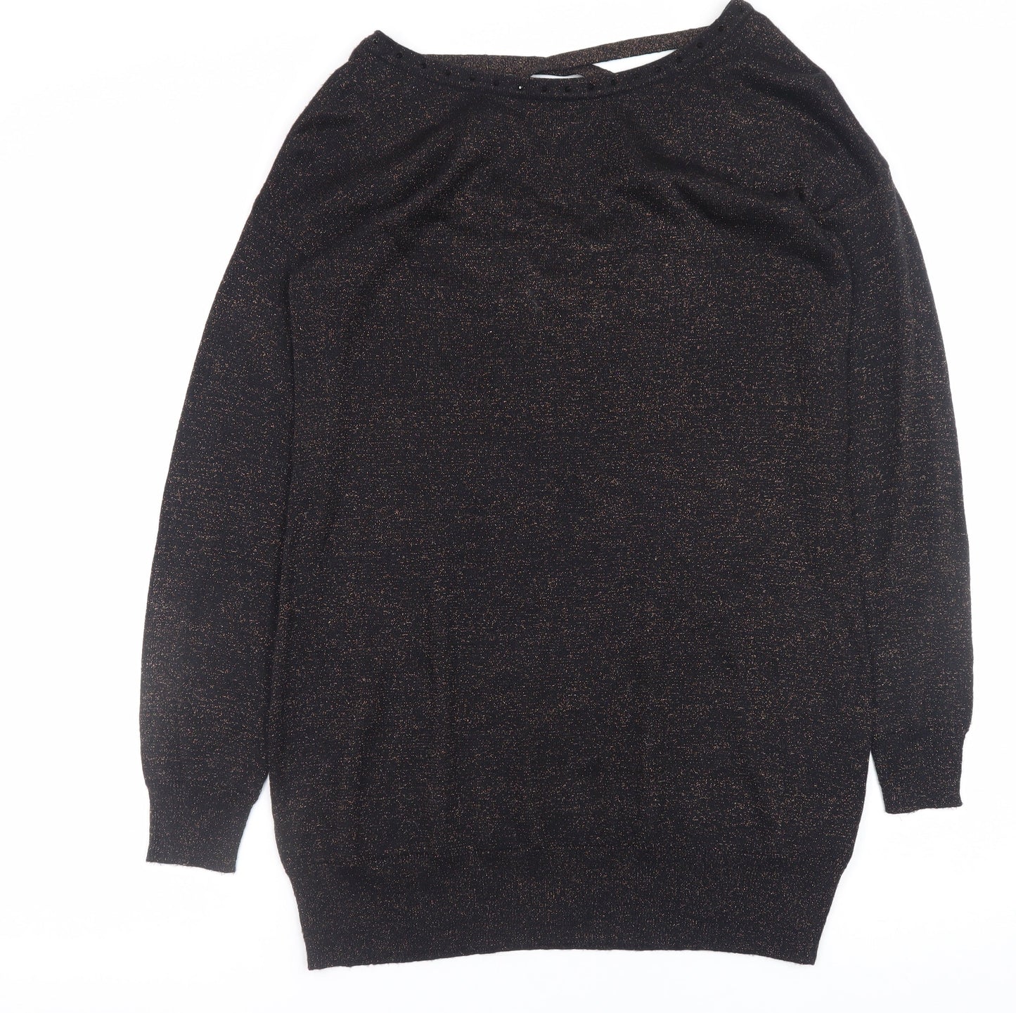 Amaryllis Womens Black Metallic V-Neck Long Sleeve Pullover Jumper Size 12