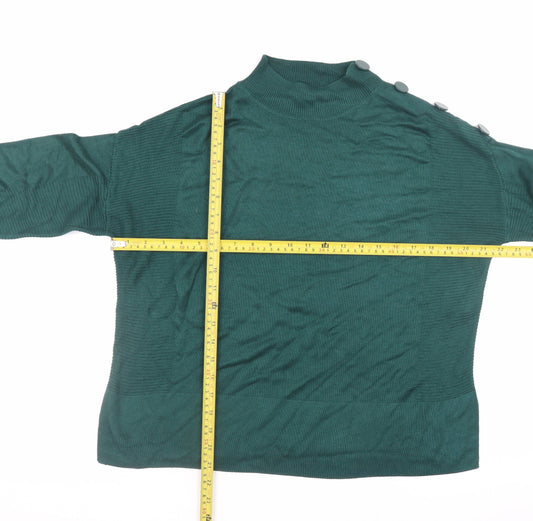 Next Women Green Mock Neck Button Detail Knit Jumper Size 12