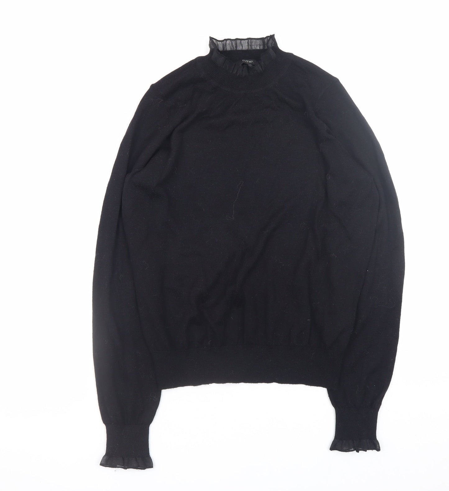 Next Womens Black High Neck Ruffle Trim Knit Jumper XS