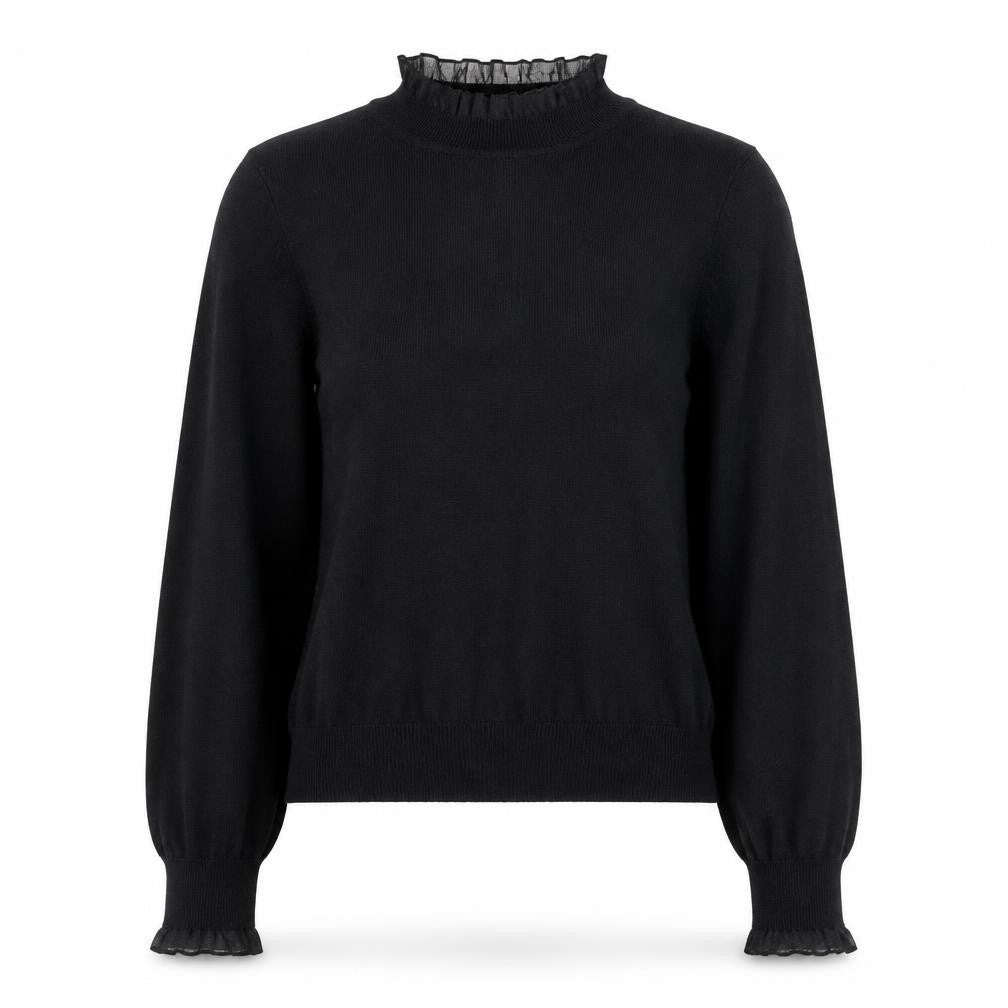 Next Womens Black High Neck Ruffle Trim Knit Jumper XS