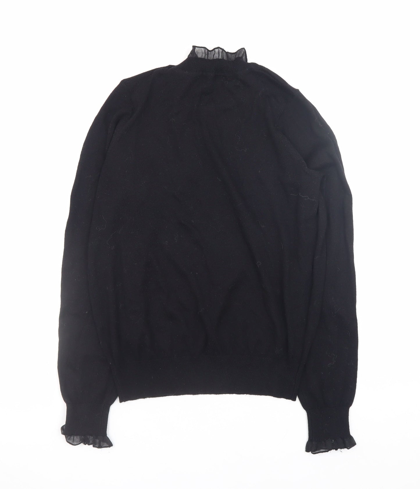 Next Womens Black High Neck Ruffle Trim Knit Jumper XS