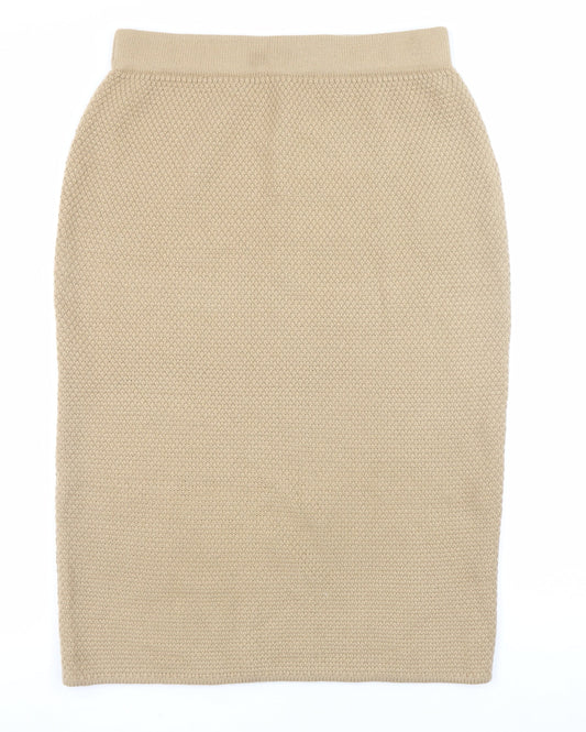 Y.A.S Womens Beige Wool Blend Midi Pencil Skirt UK 12