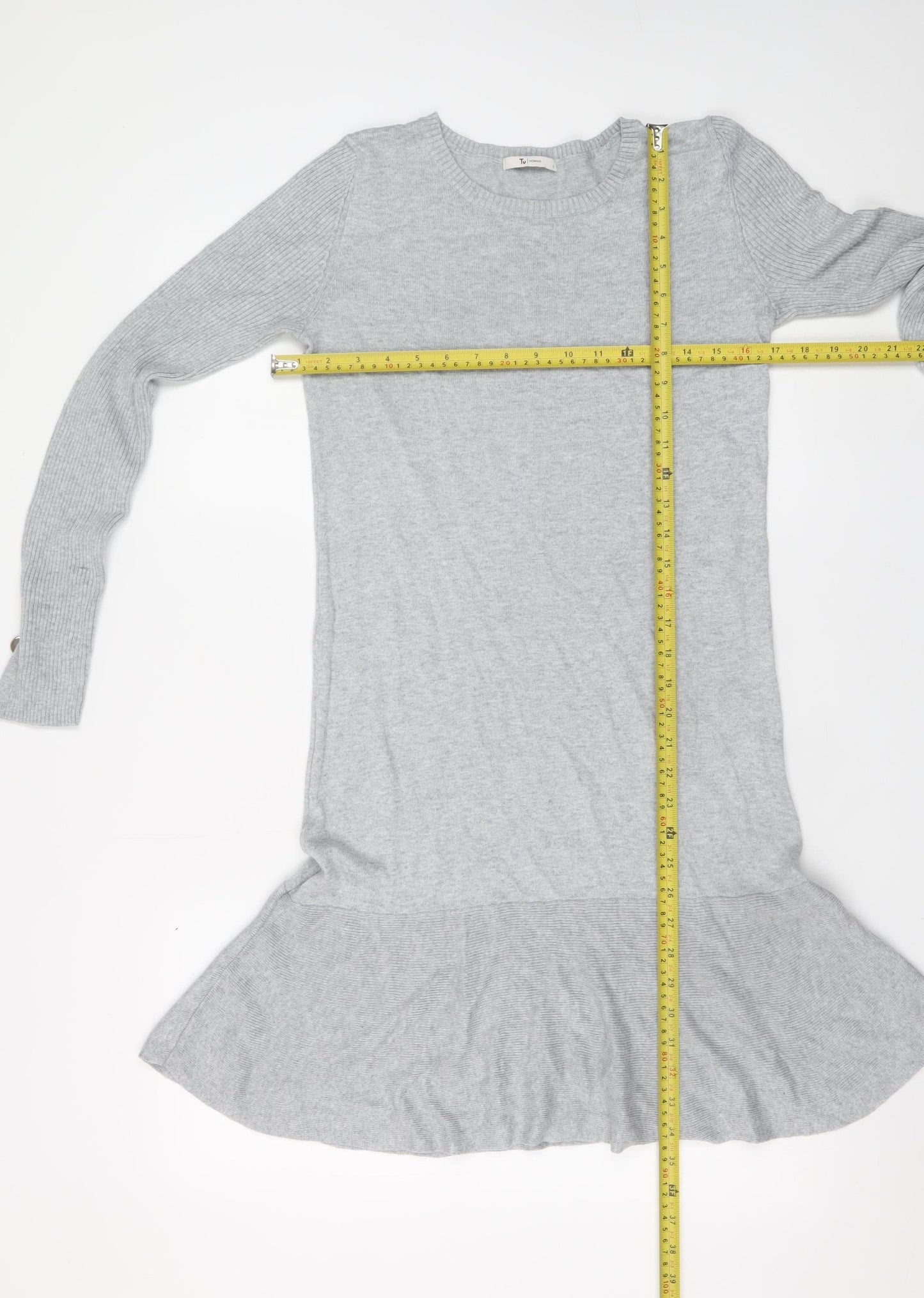 Tu Women Grey Size 8 Knit Sweater Dress Long Sleeve Crew Neck