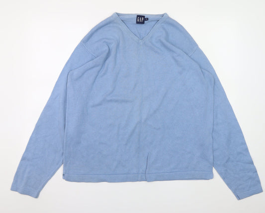 GAP Men's Blue Cotton V-Neck Pullover Jumper Size L