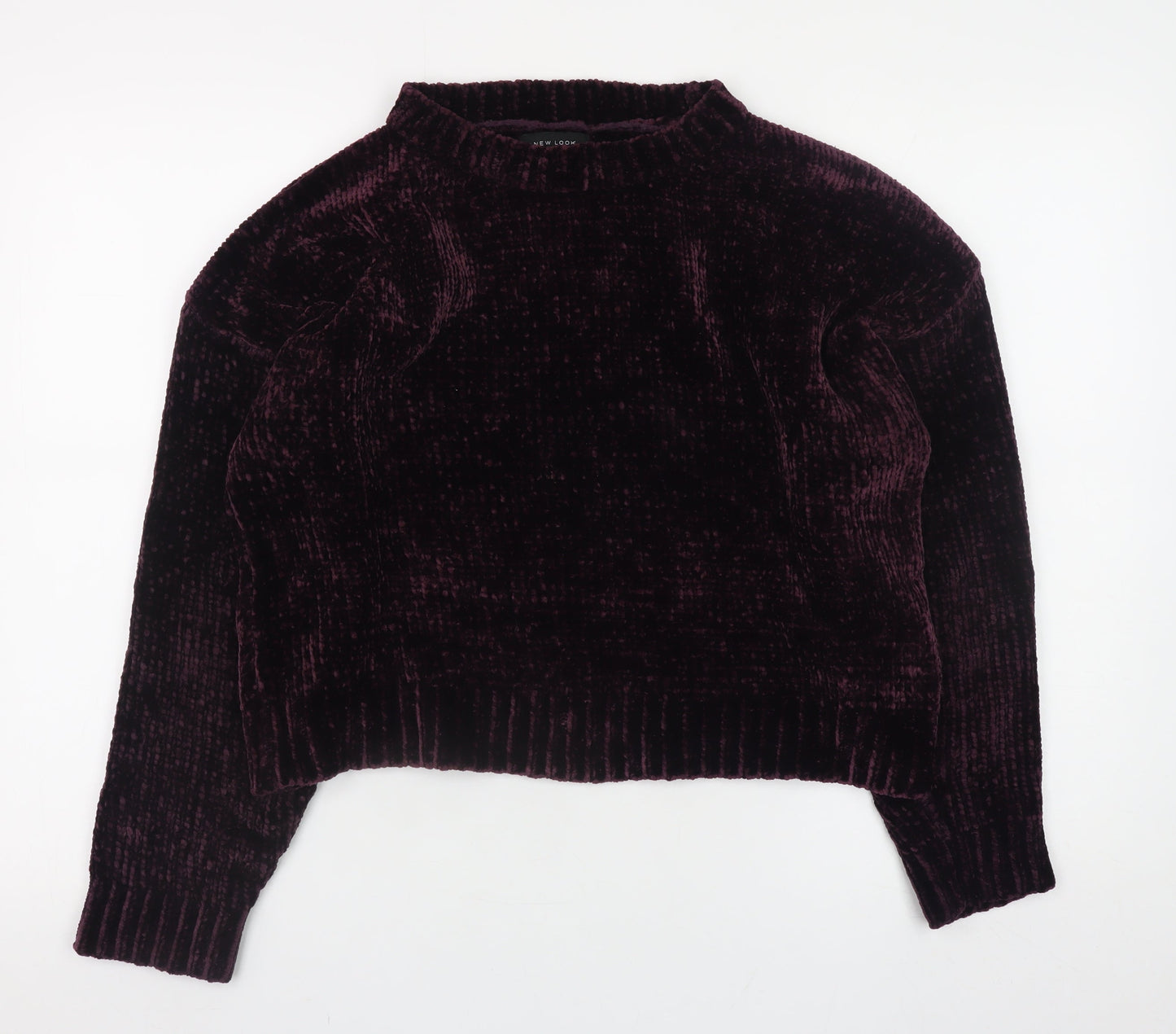 New Look Women's Purple Velvet Crew Neck Long Sleeve Jumper Size M