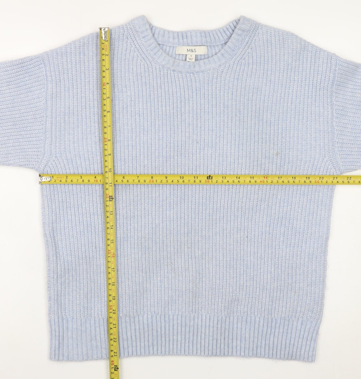 Marks and Spencer Women Blue Crew Neck Chunky Knit Pullover Jumper M