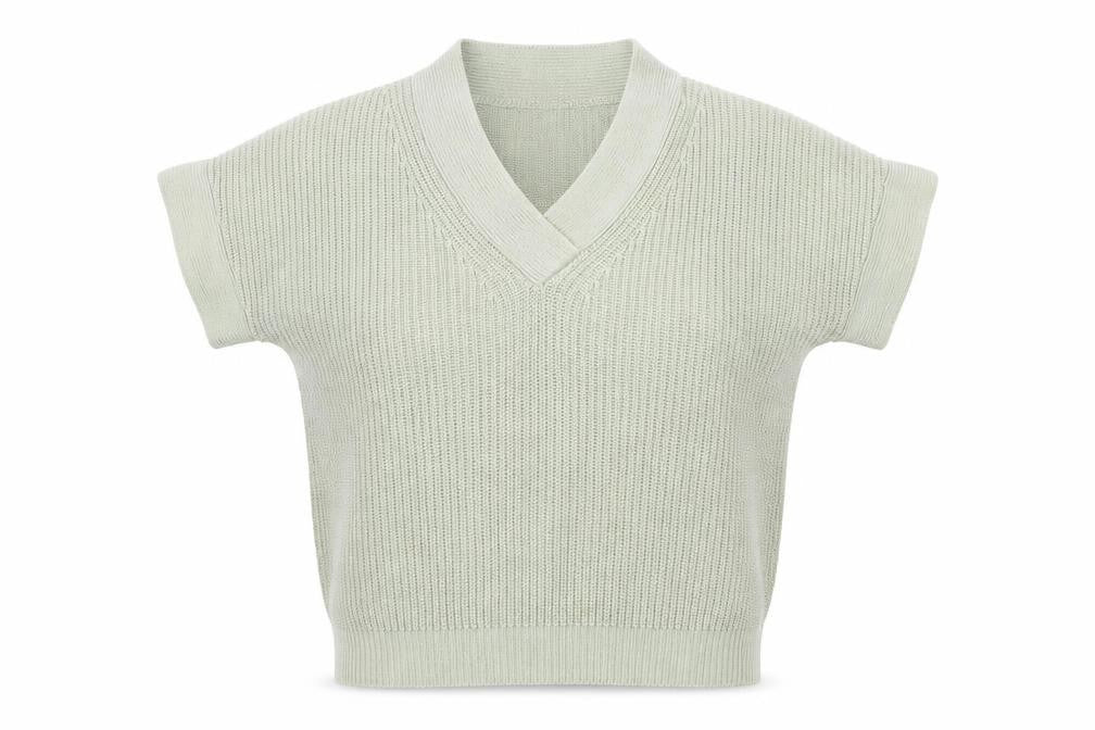 Saint Tropez Women Green Cotton V-Neck Short Sleeve Knit Jumper M