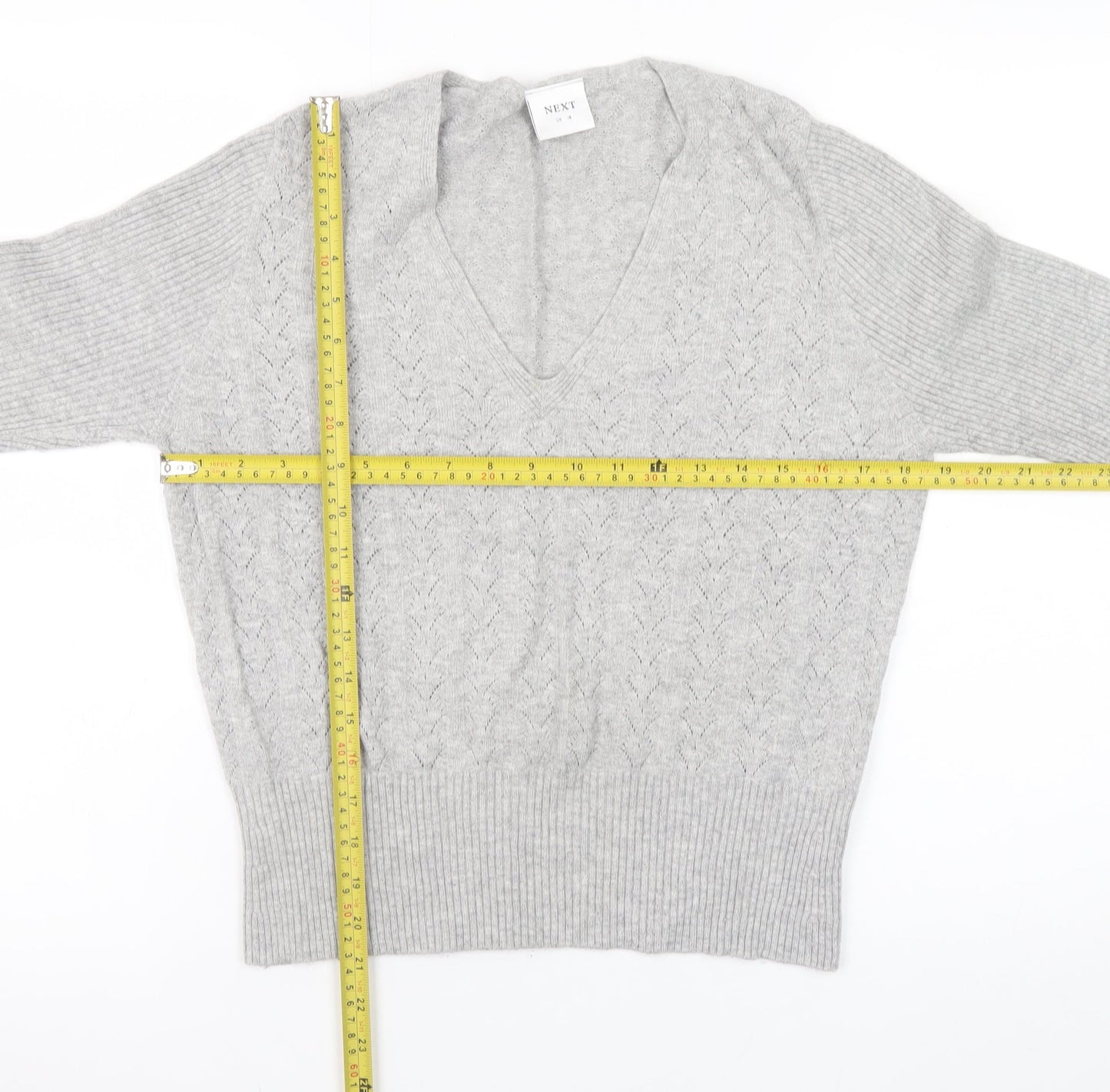 Next Women Grey V-Neck Long Sleeve Knit Jumper Size 18