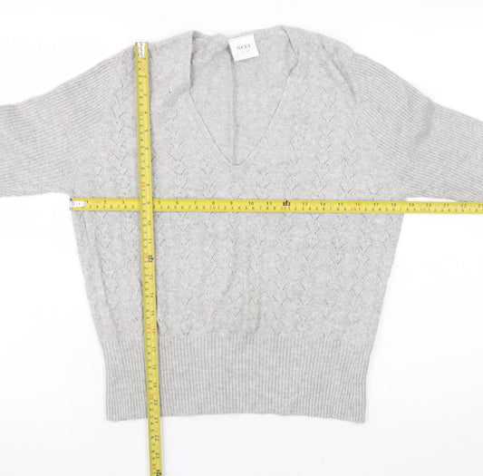 Next Women Grey V-Neck Long Sleeve Knit Jumper Size 18