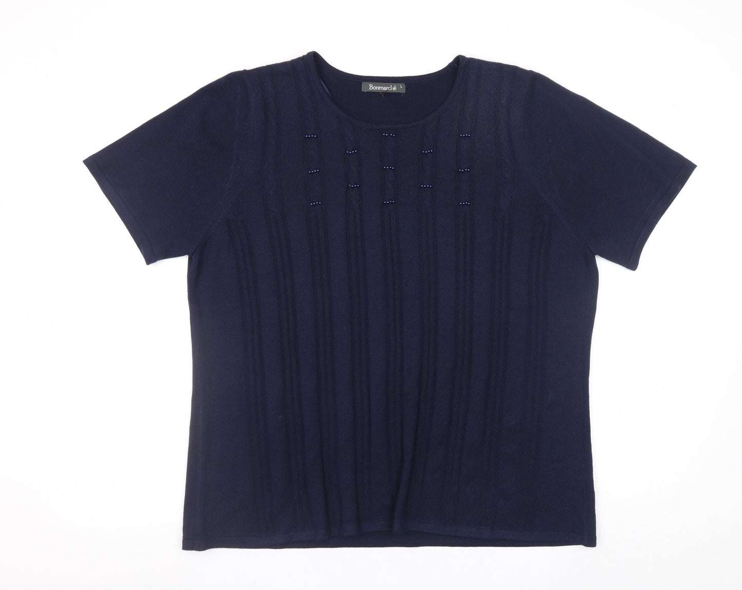 Bonmarché Women’s Blue Beaded Short Sleeve Knit Pullover Jumper L