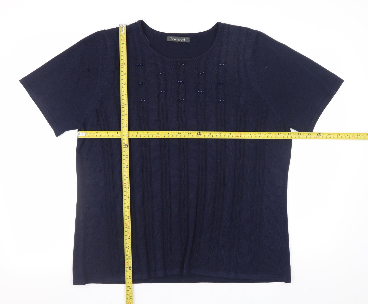 Bonmarché Women’s Blue Beaded Short Sleeve Knit Pullover Jumper L