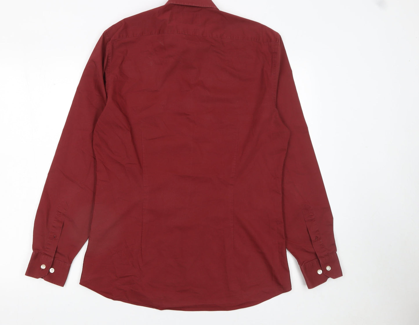 Moss London Men's Red Extra-Slim Fit Long Sleeve Dress Shirt 15.5in