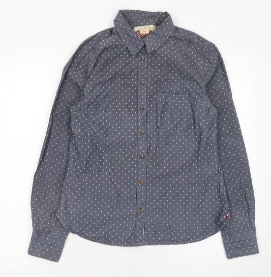 H&M Women’s Blue Polka Dot Cotton Button-Up Shirt Size 10