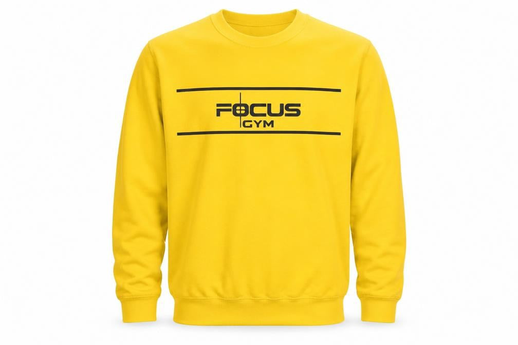 Front view of JustHoods Men's Yellow Focus Gym Crew Neck Sweatshirt, size S