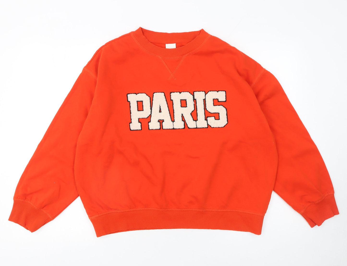 H&M Womens Orange Paris Graphic Pullover Sweatshirt M UK 12