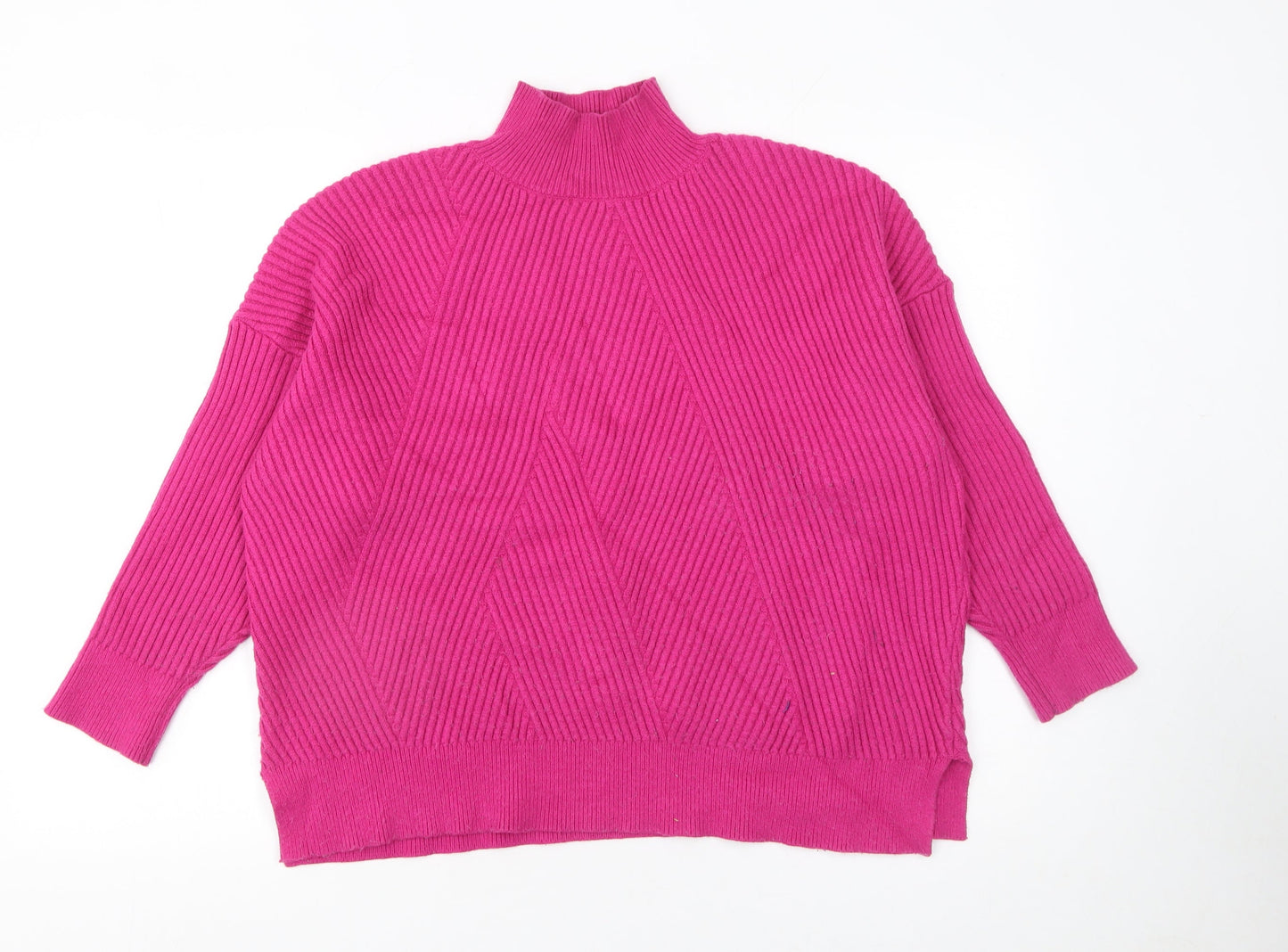 Next Women Pink Ribbed Mock Neck Pullover Jumper Size L