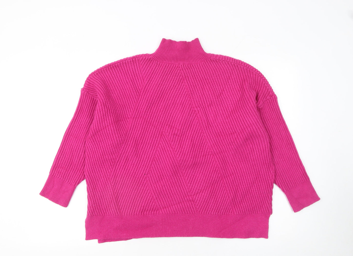 Next Women Pink Ribbed Mock Neck Pullover Jumper Size L