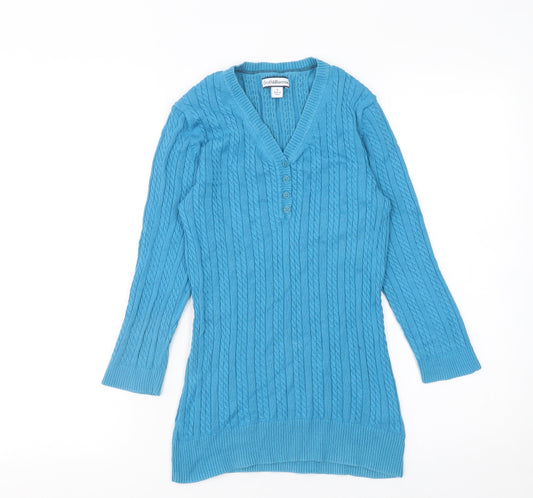 Croft & Barrow Women’s Blue Cable-Knit Cotton Henley Jumper Size S