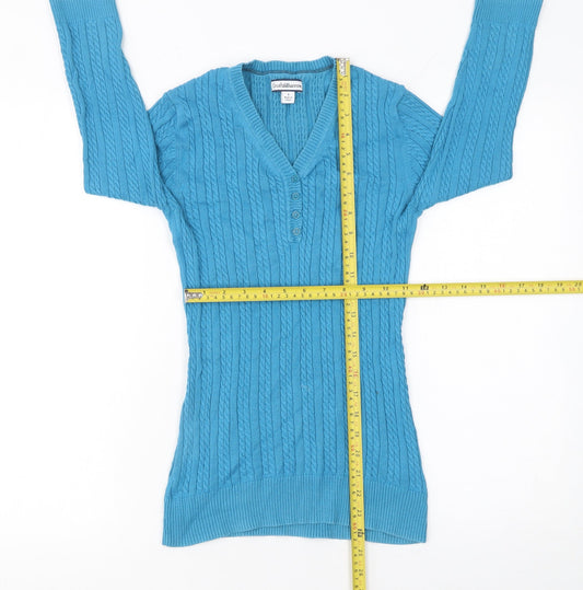Croft & Barrow Women’s Blue Cable-Knit Cotton Henley Jumper Size S