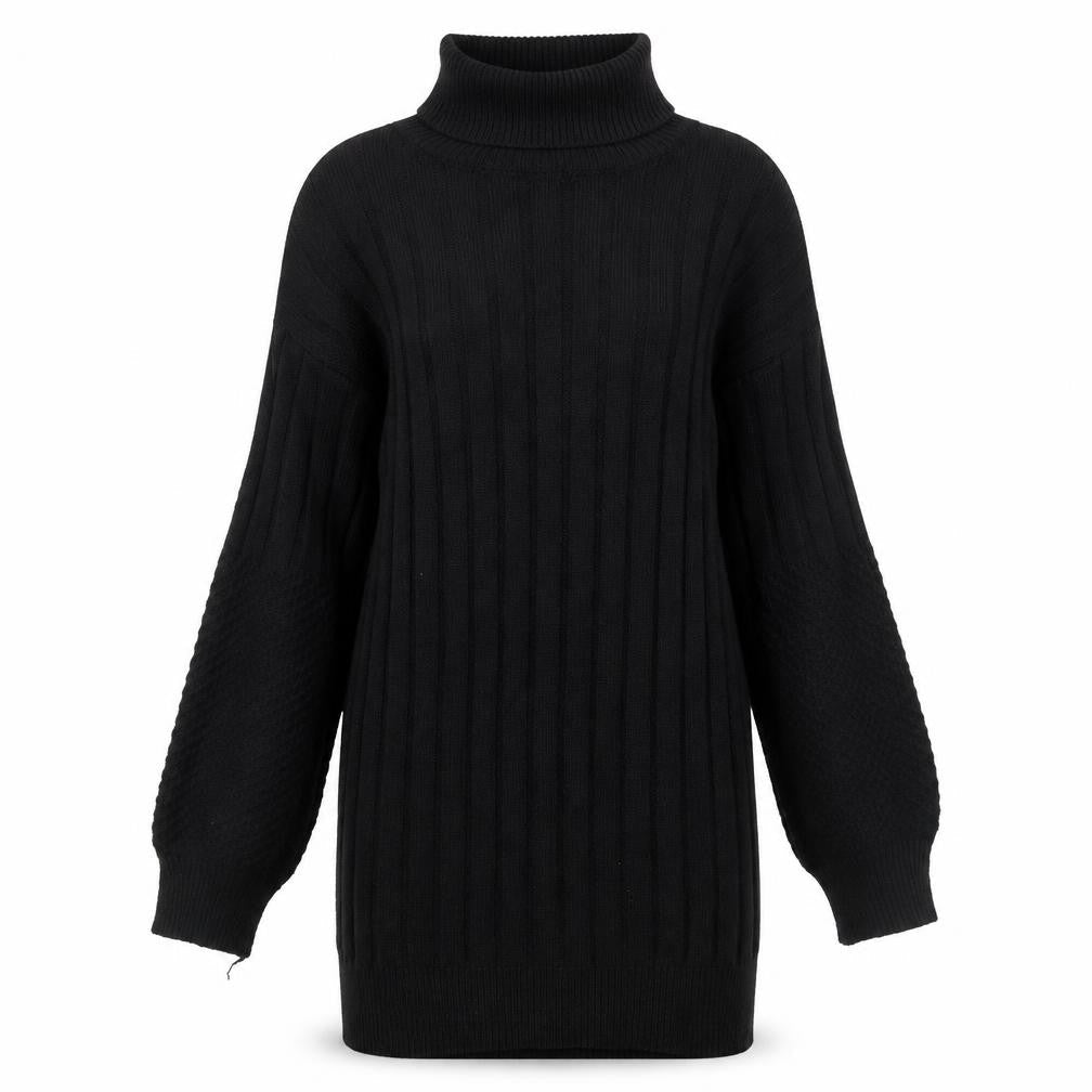 SHEIN Womens Black Ribbed Roll Neck Long Sleeve Bodycon Knit Dress Size 8