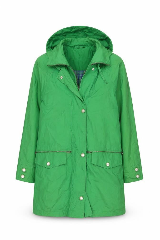 Cloud Nine Women's Green Hooded Rain Coat Jacket Size S Mid-Length