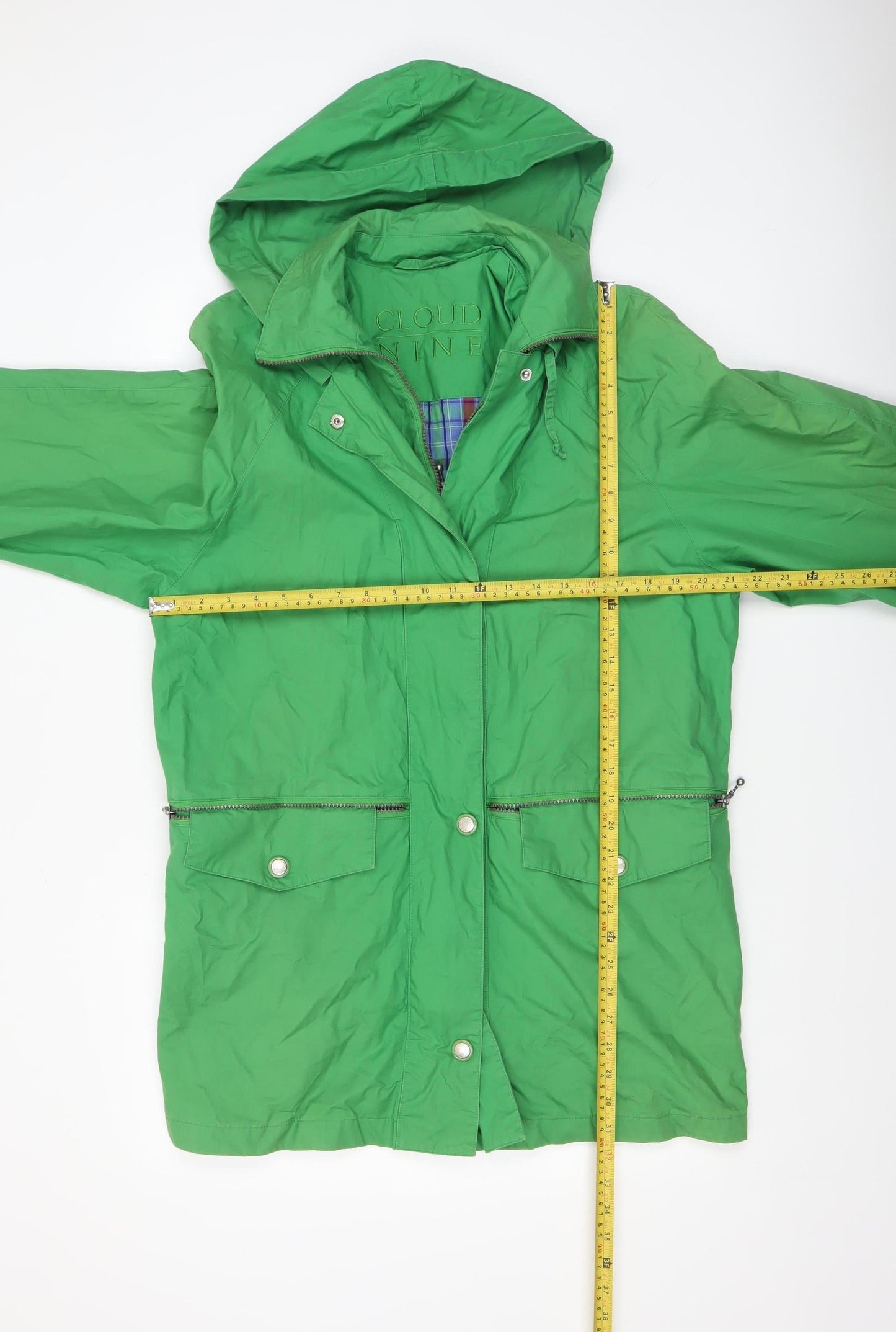 Cloud Nine Women's Green Hooded Rain Coat Jacket Size S Mid-Length