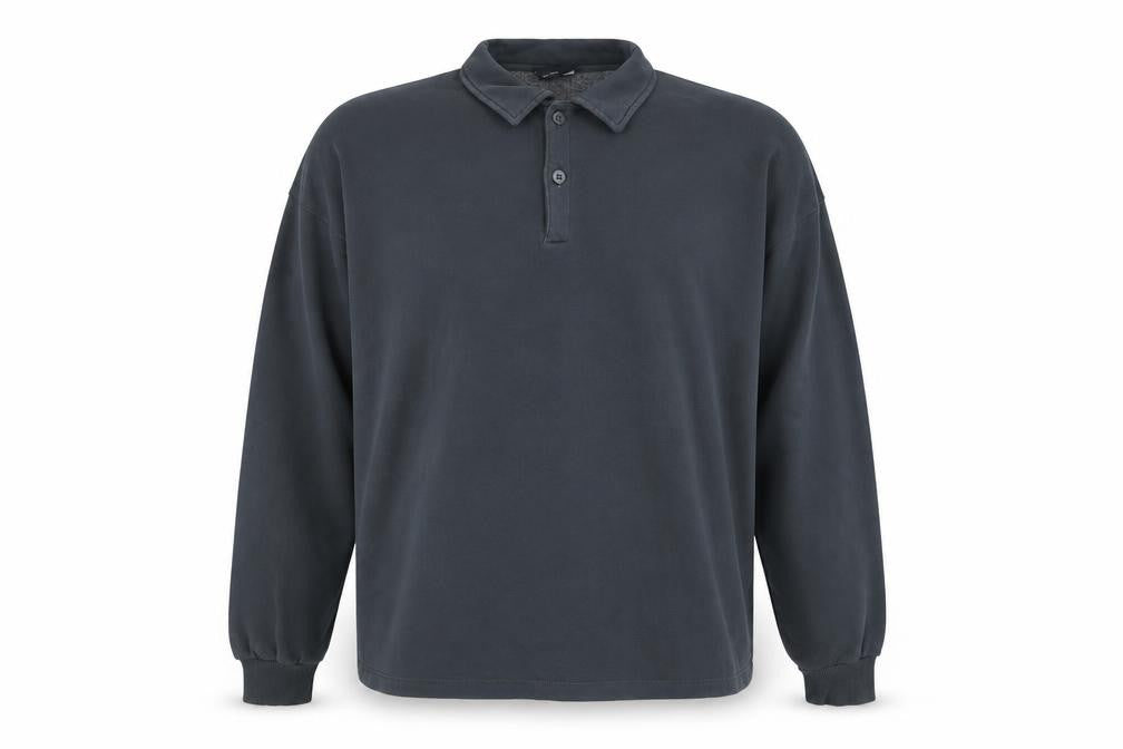 Front view of ASOS DESIGN Men's Black Long Sleeve Polo Shirt, size M