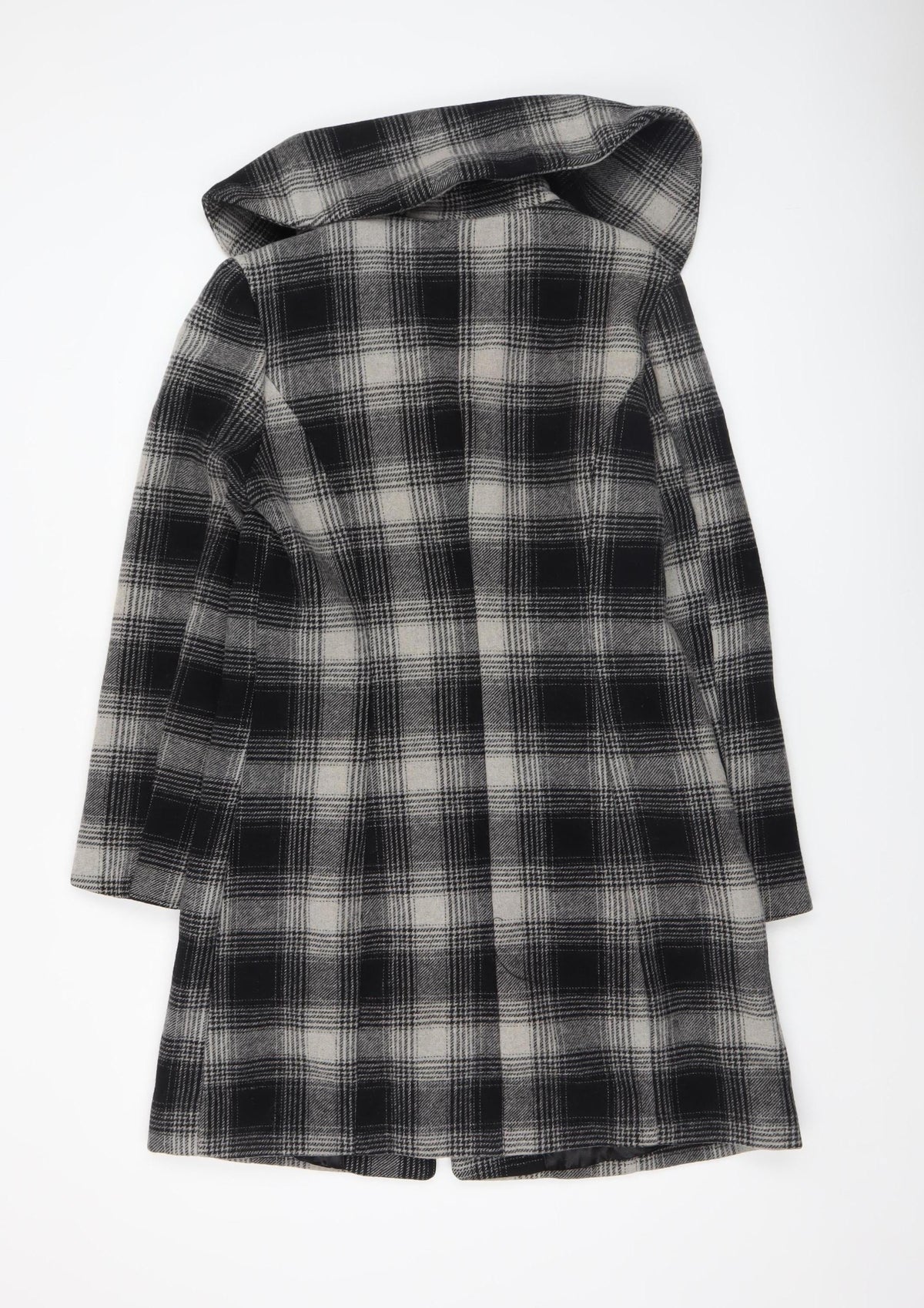 Cherokee Womens Grey Check Wool Blend Hooded Mid-Length Coat Size 12
