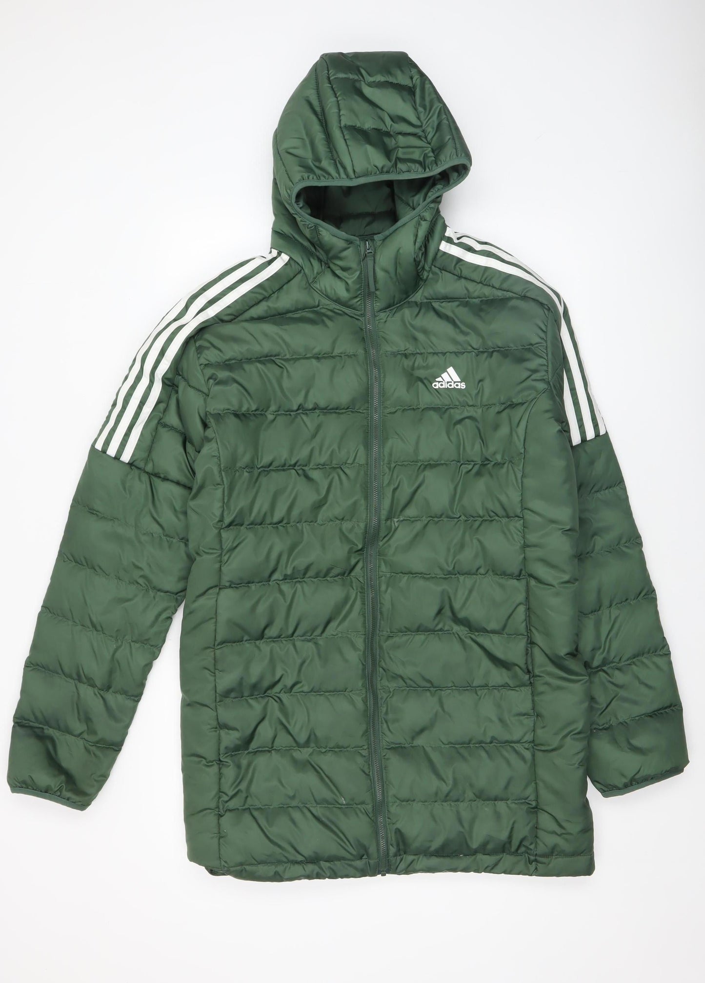 Adidas Women Green Hooded Puffer Jacket M Winter Quilted Coat