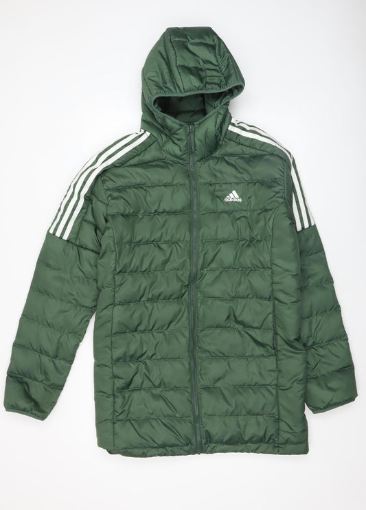 Adidas Women Green Hooded Puffer Jacket M Winter Quilted Coat