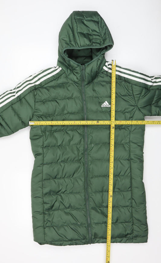 Adidas Women Green Hooded Puffer Jacket M Winter Quilted Coat
