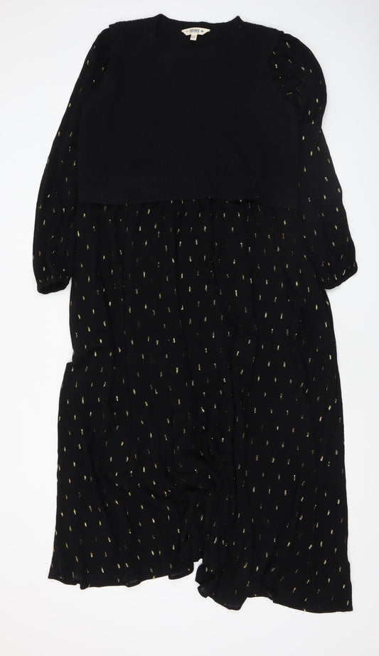 FatFace Womens Black Midi A-Line Dress Size 12R Gold Detail
