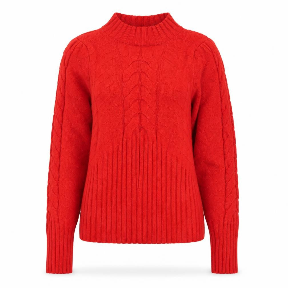 Marled Reunited Clothing Women's Red Cable Knit Mock Neck Jumper Size M