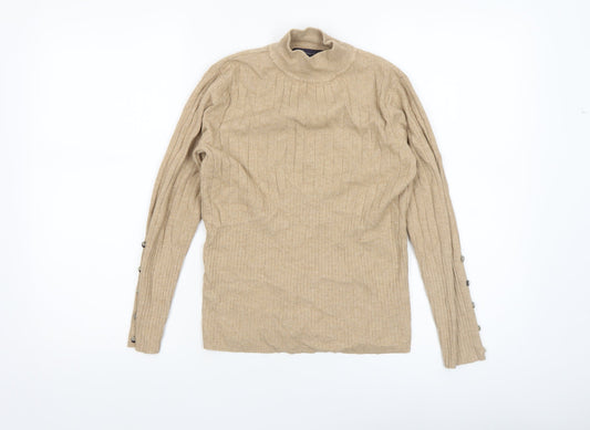 Marks and Spencer Womens Beige Mock Neck Ribbed Jumper Size 10