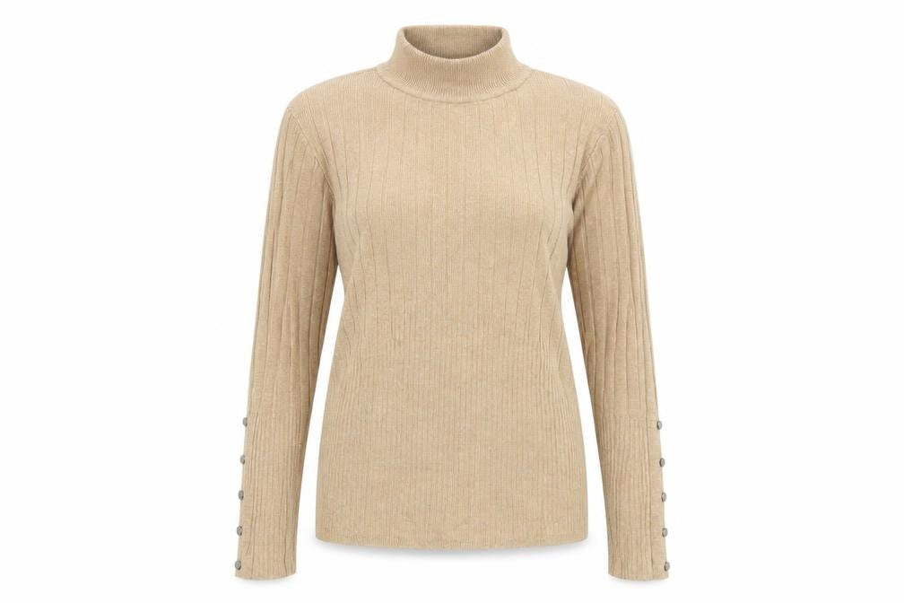 Marks and Spencer Womens Beige Mock Neck Ribbed Jumper Size 10